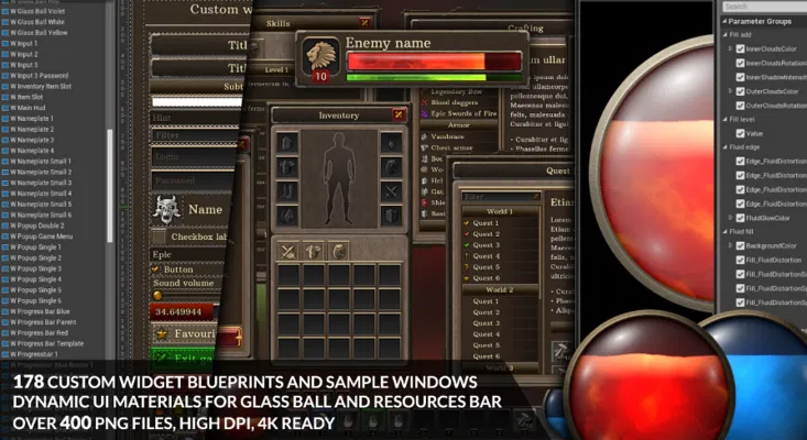 4k Full Fantasy GUI / UI + over 400 png + 178 widget blueprints Free